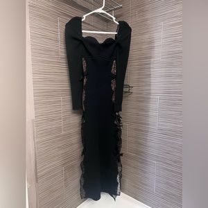 Self Portrait Black Knit Lace Midi Dress